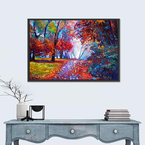 Autumn Forest Abstract Canvas Wall Art-1 Piece-Floating Frame-24" x 16"-Tiaracle