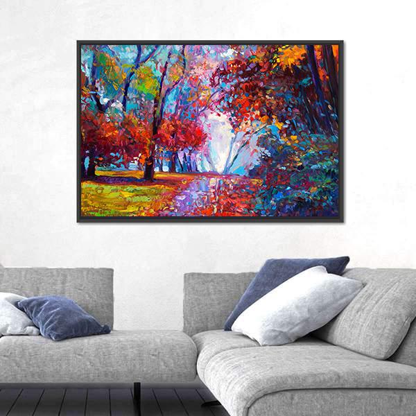 Autumn Forest Abstract Canvas Wall Art-3 Horizontal-Gallery Wrap-25" x 16"-Tiaracle