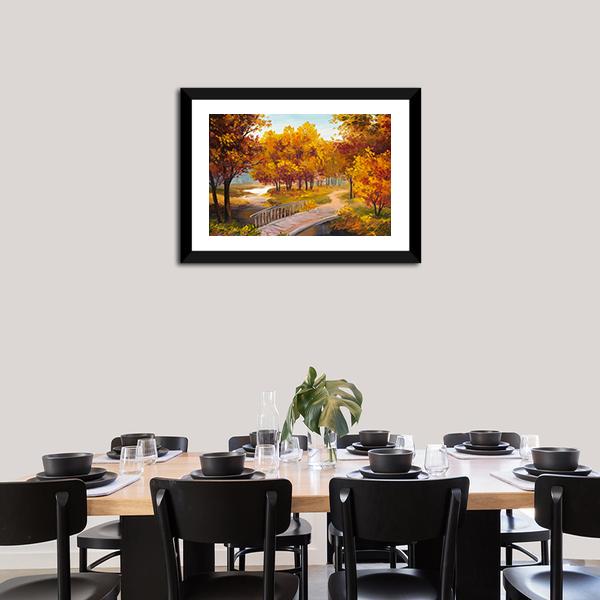 Autumn Forest & Bridge Canvas Wall Art-5 Horizontal-Gallery Wrap-22" x 12"-Tiaracle