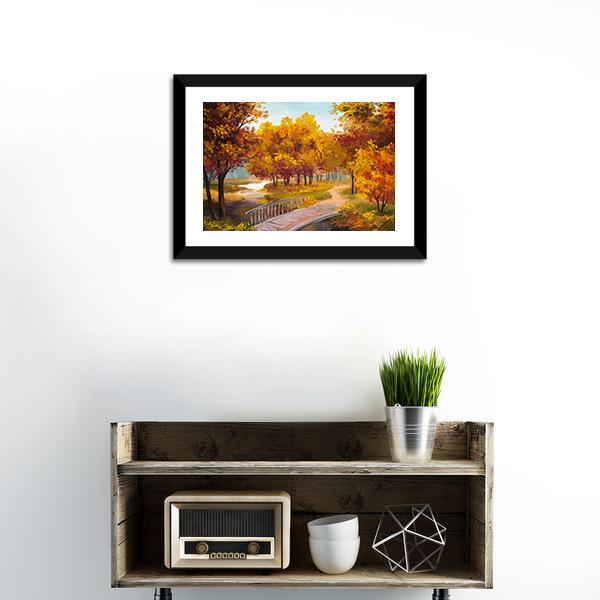 Autumn Forest &amp; Bridge Canvas Wall Art-1 Piece-Framed Print-20" x 16"-Tiaracle