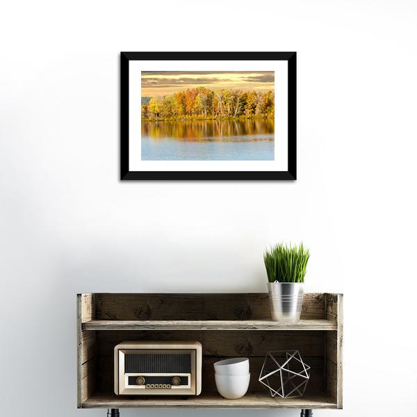 Autumn Forest And Lake In Fall Season Canvas Wall Art-1 Piece-Framed Print-20" x 16"-Tiaracle