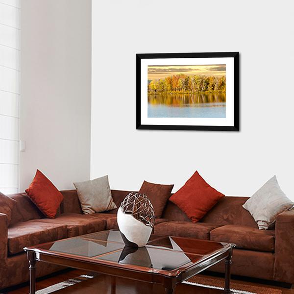 Autumn Forest And Lake In Fall Season Canvas Wall Art-3 Horizontal-Gallery Wrap-25" x 16"-Tiaracle