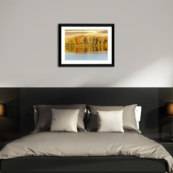 Autumn Forest And Lake In Fall Season Canvas Wall Art-3 Horizontal-Gallery Wrap-25" x 16"-Tiaracle