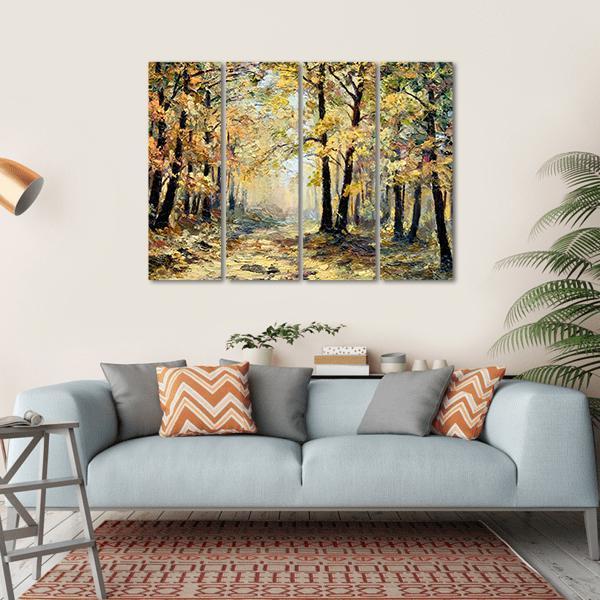 Autumn Forest Abstract Canvas Wall Art-4 Horizontal-Gallery Wrap-34" x 24"-Tiaracle