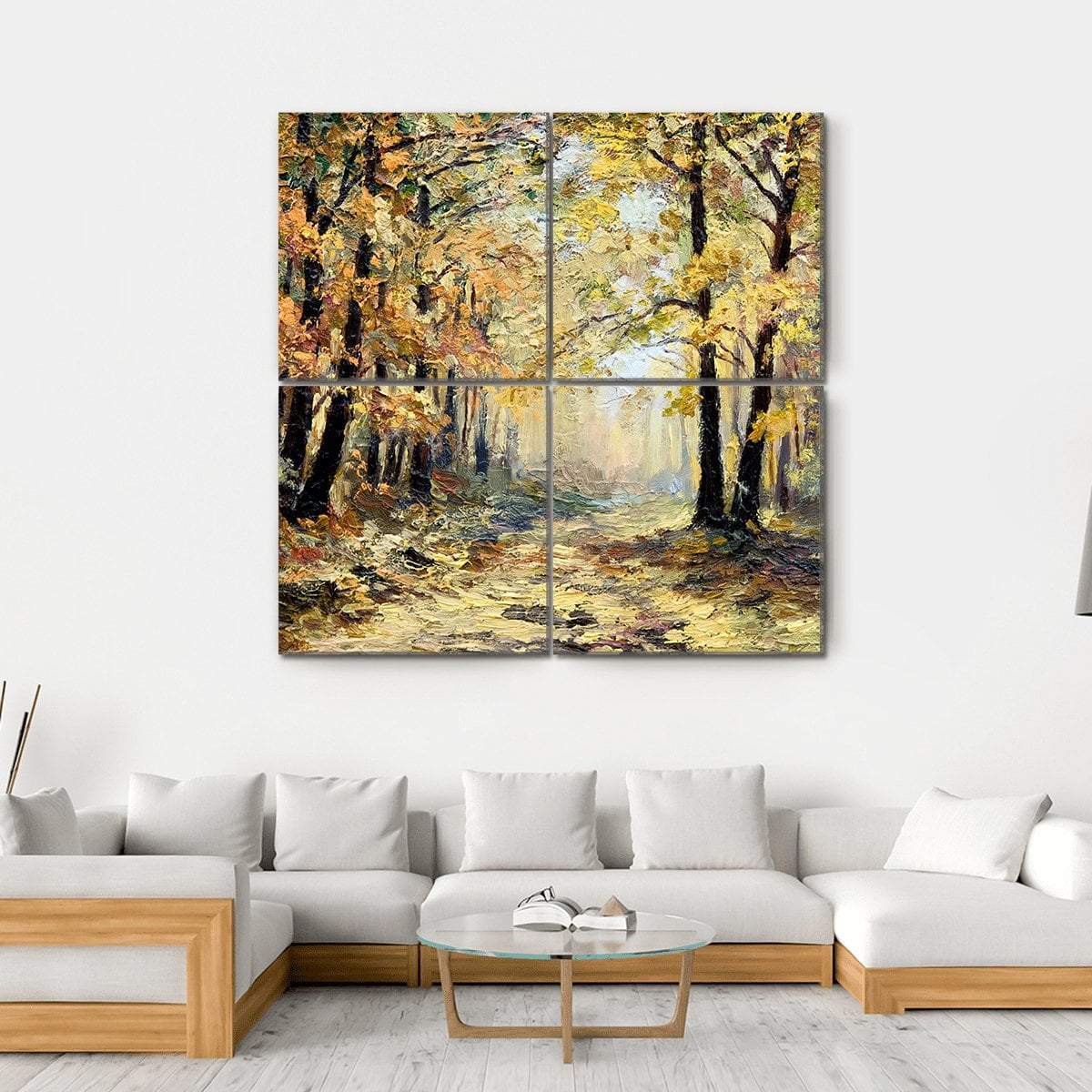 Autumn Forest Abstract Canvas Wall Art-4 Square-Gallery Wrap-17" x 17"-Tiaracle