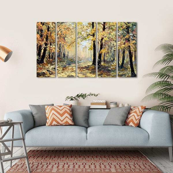 Autumn Forest Abstract Canvas Wall Art-5 Horizontal-Gallery Wrap-22" x 12"-Tiaracle