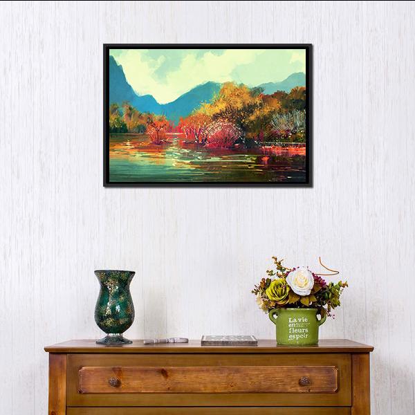 Autumn Forest Illustration Canvas Wall Art-1 Piece-Floating Frame-24" x 16"-Tiaracle