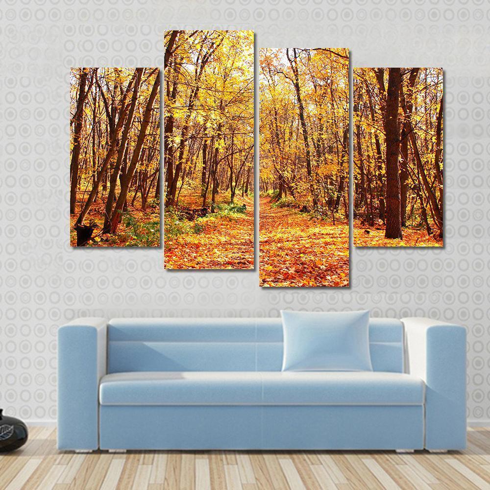 Autumn Forest Landscape Canvas Wall Art-4 Pop-Gallery Wrap-50" x 32"-Tiaracle