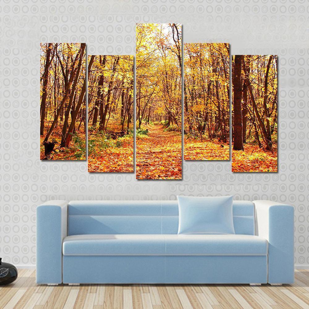 Autumn Forest Landscape Canvas Wall Art-5 Pop-Gallery Wrap-47" x 32"-Tiaracle