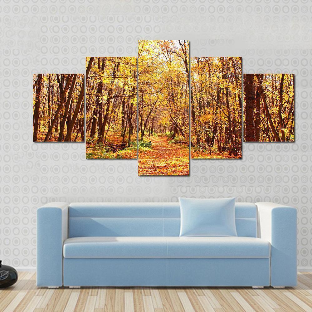 Autumn Forest Landscape Canvas Wall Art-5 Star-Gallery Wrap-62" x 32"-Tiaracle