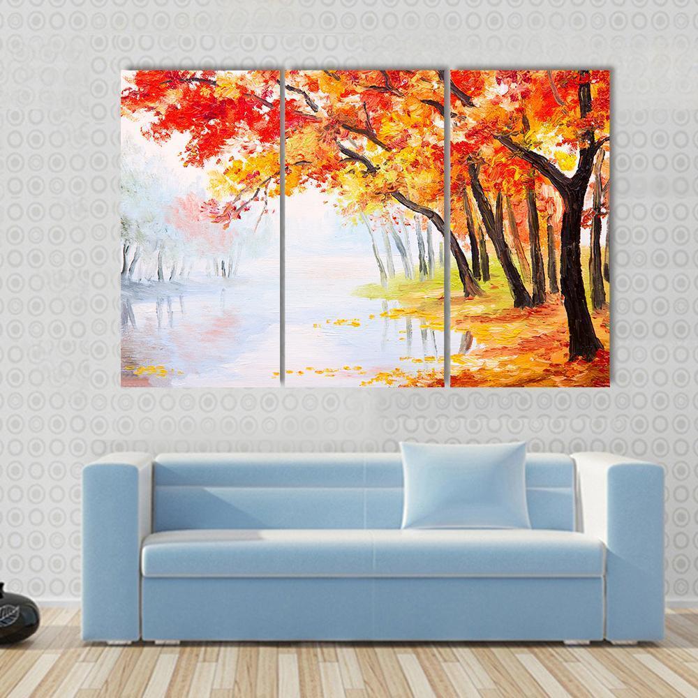 Autumn Forest Near The Lake Canvas Wall Art-3 Horizontal-Gallery Wrap-37&quot; x 24&quot;-Tiaracle