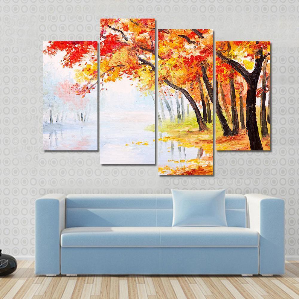 Autumn Forest Near The Lake Canvas Wall Art - Tiaracle