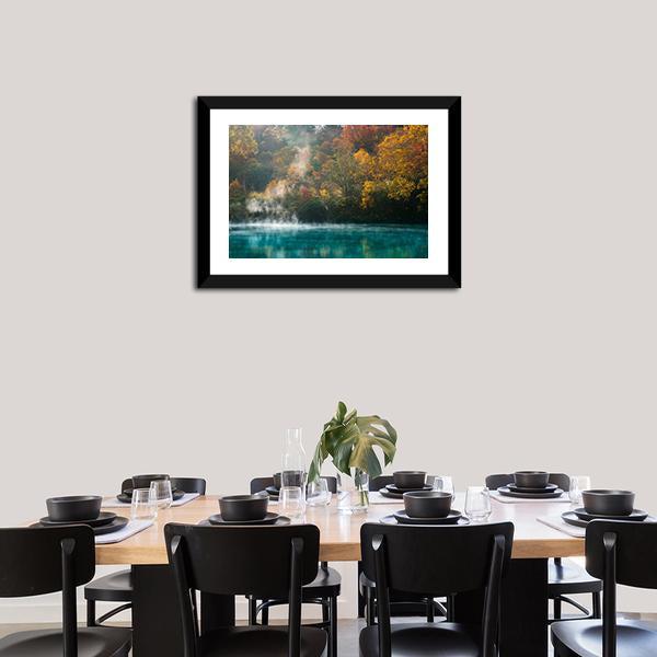 Autumn Forest Onsen Lake Japan Canvas Wall Art-3 Horizontal-Gallery Wrap-25" x 16"-Tiaracle