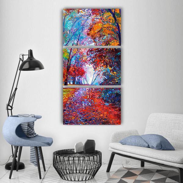 Autumn Forest Abstract Vertical Canvas Wall Art-3 Vertical-Gallery Wrap-12" x 25"-Tiaracle