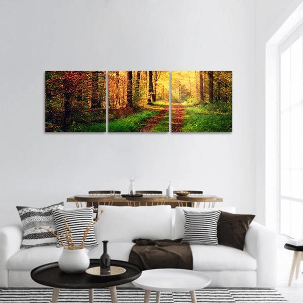 Autumn Forest Pathway Panoramic Canvas Wall Art-1 Piece-36" x 12"-Tiaracle