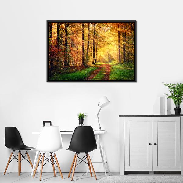 Autumn Forest Pathway Canvas Wall Art-1 Piece-Floating Frame-24" x 16"-Tiaracle