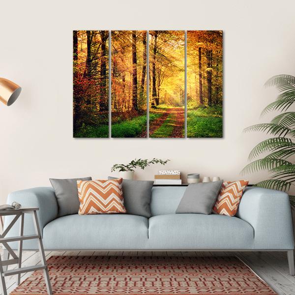 Autumn Forest Pathway Canvas Wall Art-4 Horizontal-Gallery Wrap-34&quot; x 24&quot;-Tiaracle