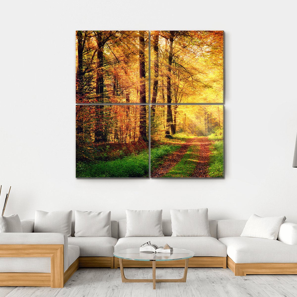 Autumn Forest Pathway Canvas Wall Art-4 Square-Gallery Wrap-17&quot; x 17&quot;-Tiaracle