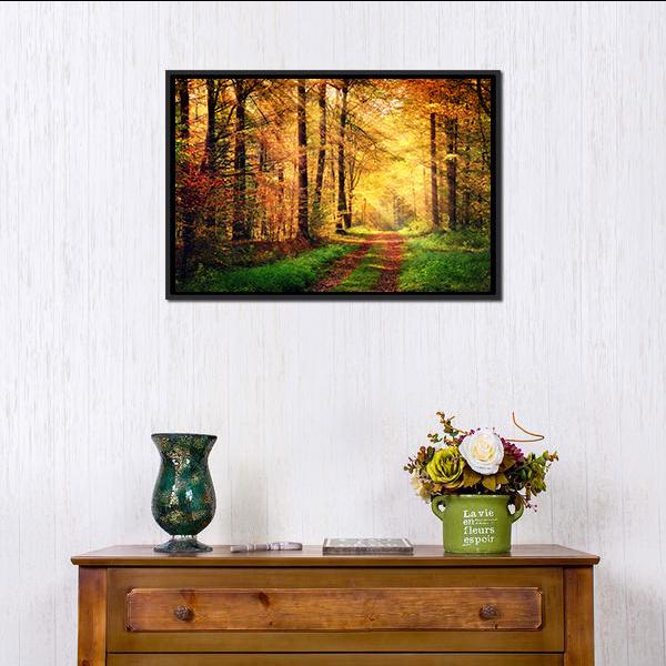 Autumn Forest Pathway Panoramic Canvas Wall Art-1 Piece-36" x 12"-Tiaracle