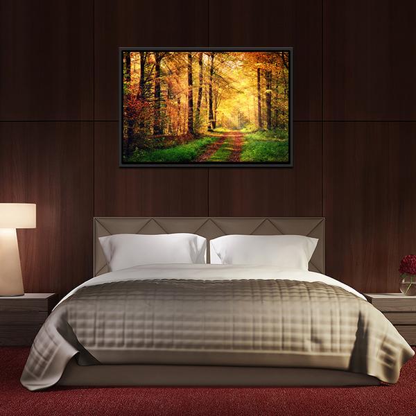 Autumn Forest Pathway Panoramic Canvas Wall Art-1 Piece-36" x 12"-Tiaracle