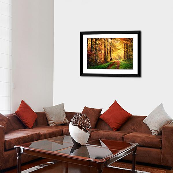 Autumn Forest Pathway Panoramic Canvas Wall Art-1 Piece-36" x 12"-Tiaracle