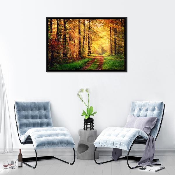 Autumn Forest Pathway Panoramic Canvas Wall Art-1 Piece-36" x 12"-Tiaracle