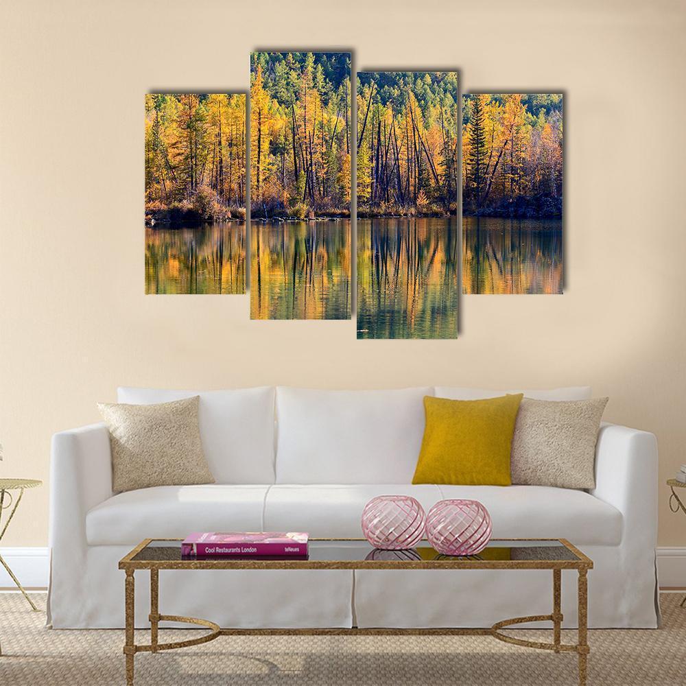 Autumn Forest Reflected In Lake Canvas Wall Art-4 Pop-Gallery Wrap-50" x 32"-Tiaracle
