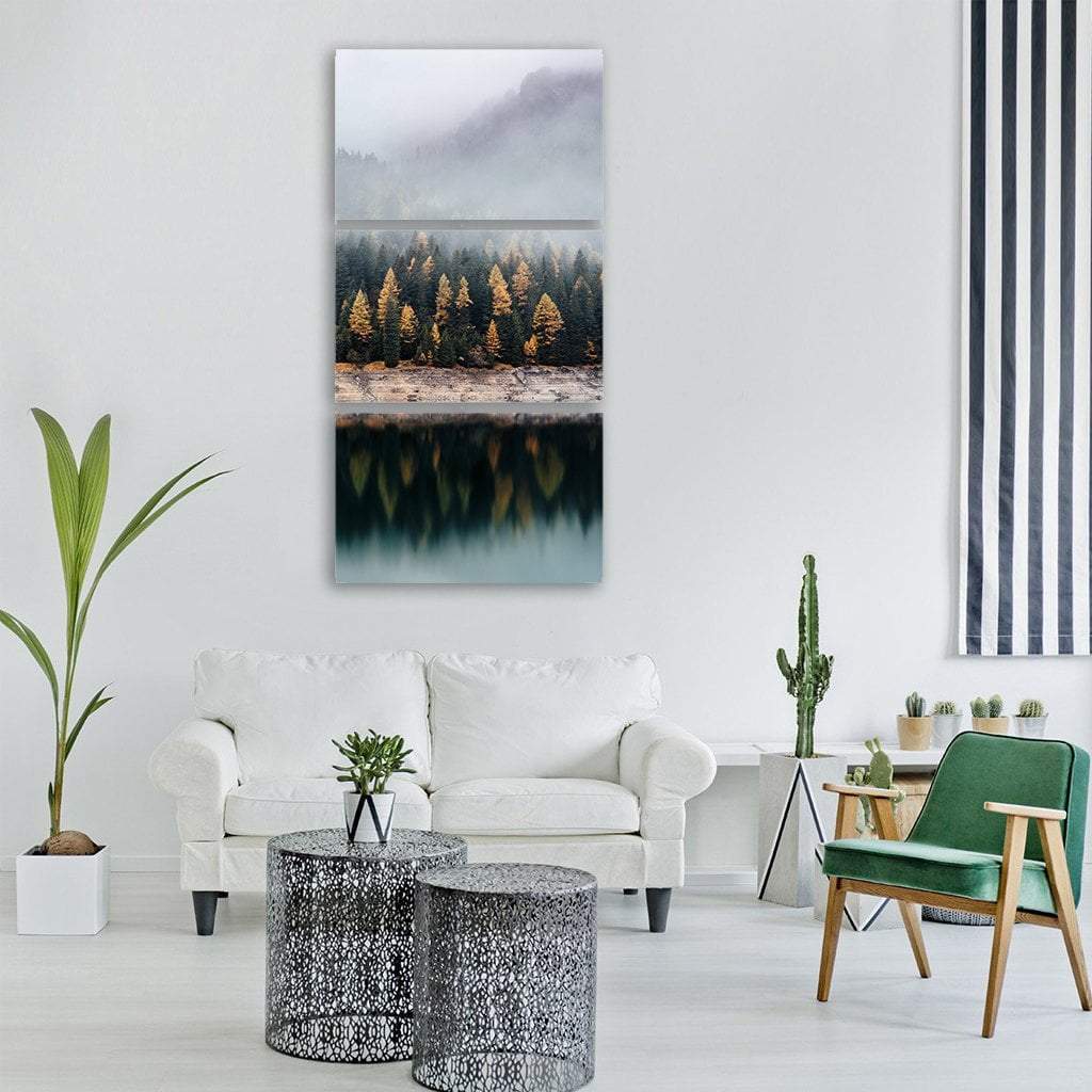 Forest Reflection In Water Vertical Canvas Wall Art-3 Vertical-Gallery Wrap-12" x 25"-Tiaracle