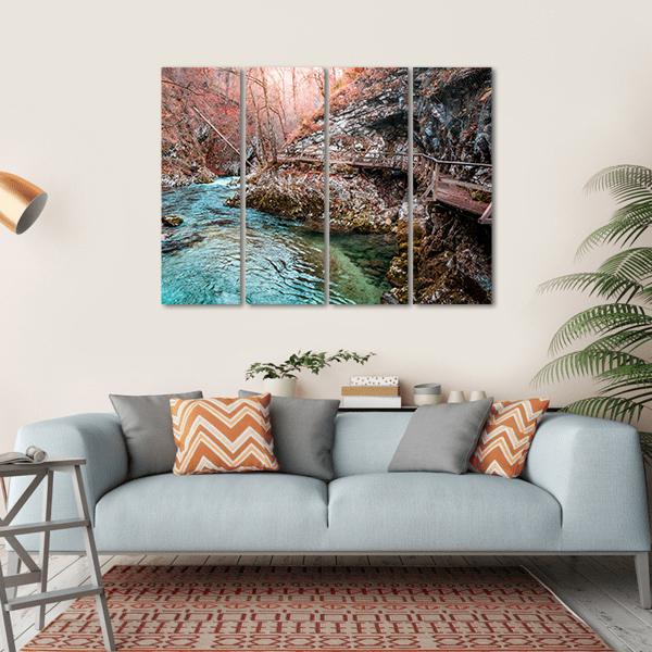 Autumn Forest Scenery Canvas Wall Art-4 Horizontal-Gallery Wrap-34" x 24"-Tiaracle