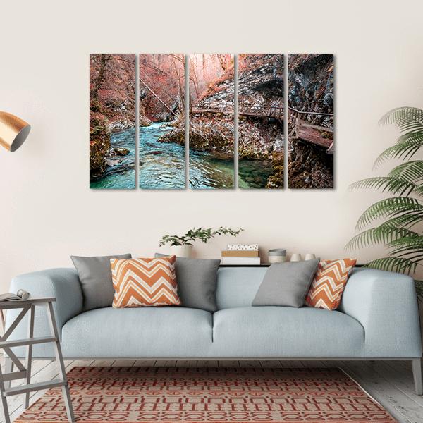 Autumn Forest Scenery Canvas Wall Art-5 Horizontal-Gallery Wrap-22" x 12"-Tiaracle
