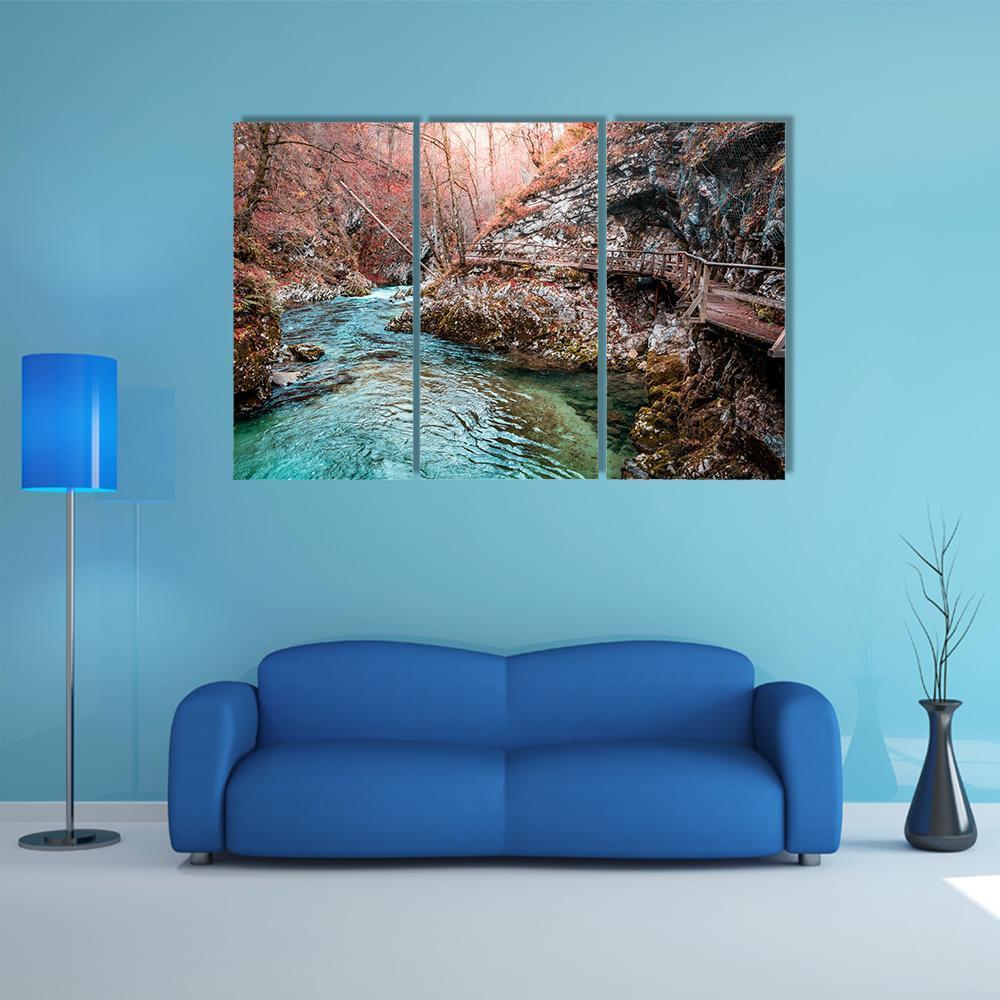 Autumn Forest Scenery Canvas Wall Art-3 Horizontal-Gallery Wrap-37" x 24"-Tiaracle