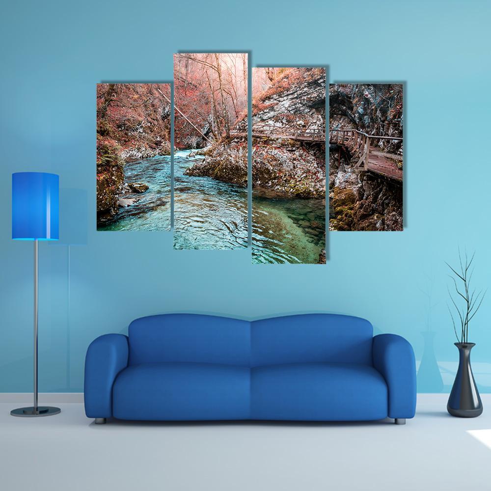 Autumn Forest Scenery Canvas Wall Art-4 Pop-Gallery Wrap-50" x 32"-Tiaracle