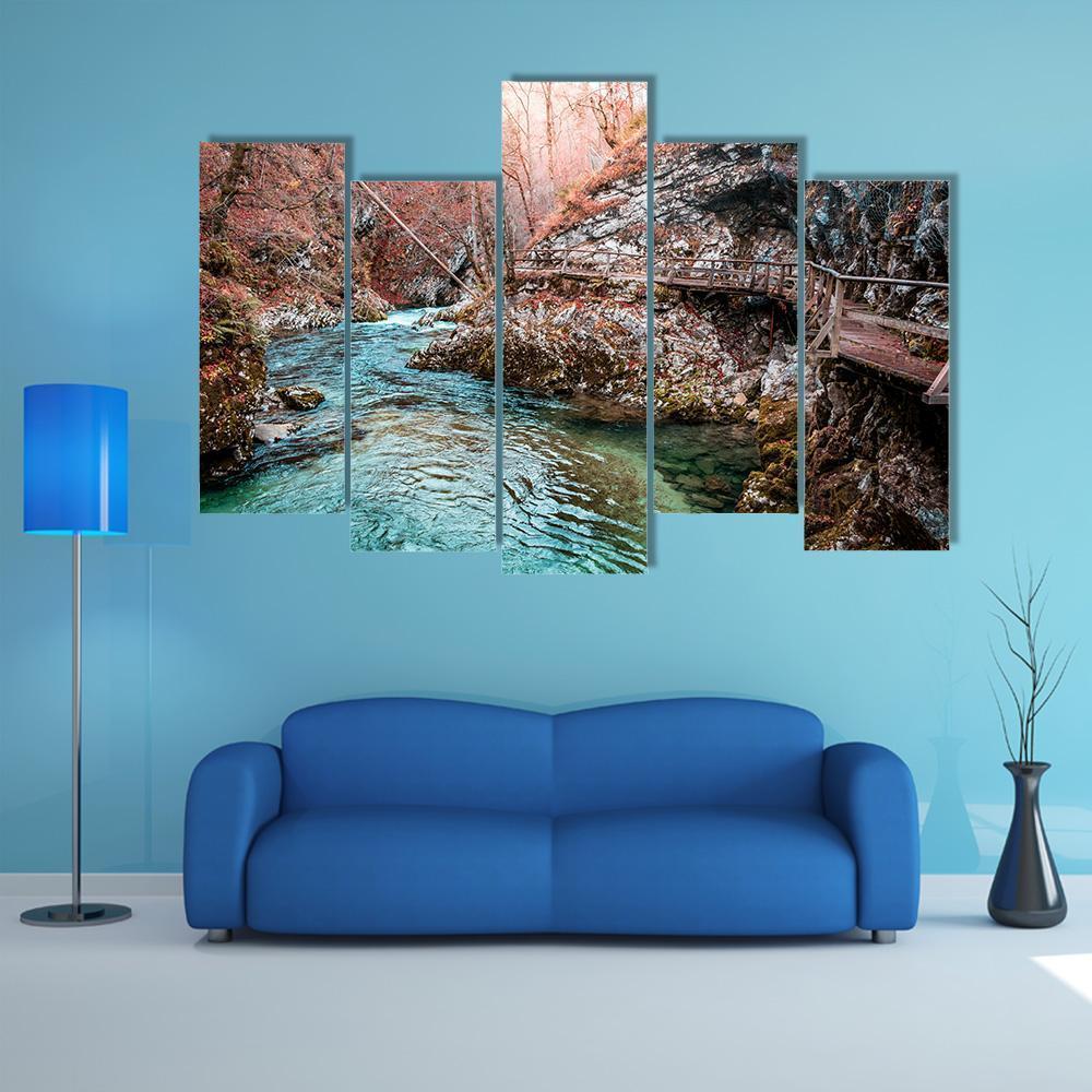 Autumn Forest Scenery Canvas Wall Art-5 Pop-Gallery Wrap-47" x 32"-Tiaracle