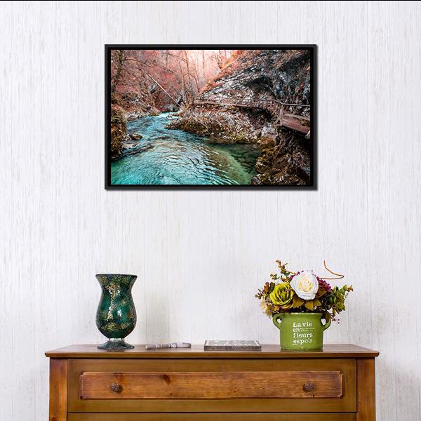 Autumn Forest Scenery Canvas Wall Art-1 Piece-Floating Frame-24" x 16"-Tiaracle