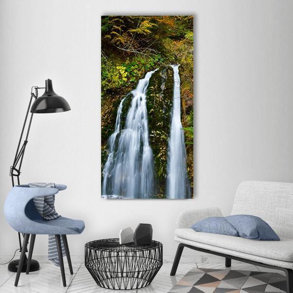 Autumn Forest Waterfall Vertical Canvas Wall Art-1 Vertical-Gallery Wrap-12" x 24"-Tiaracle