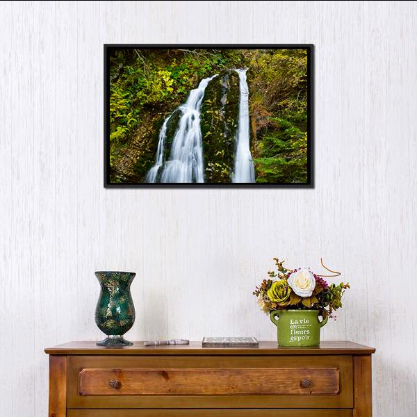 Autumn Forest Waterfall Vertical Canvas Wall Art-3 Vertical-Gallery Wrap-12" x 25"-Tiaracle