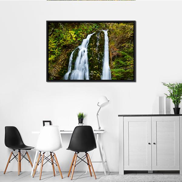 Autumn Forest Waterfall Vertical Canvas Wall Art-3 Vertical-Gallery Wrap-12" x 25"-Tiaracle