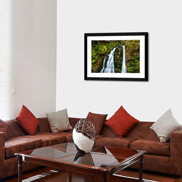 Autumn Forest Waterfall Vertical Canvas Wall Art-3 Vertical-Gallery Wrap-12" x 25"-Tiaracle