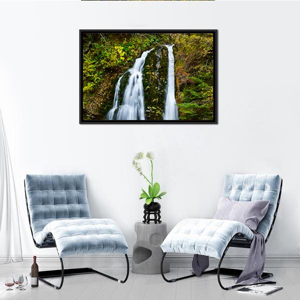 Autumn Forest Waterfall Vertical Canvas Wall Art-3 Vertical-Gallery Wrap-12" x 25"-Tiaracle