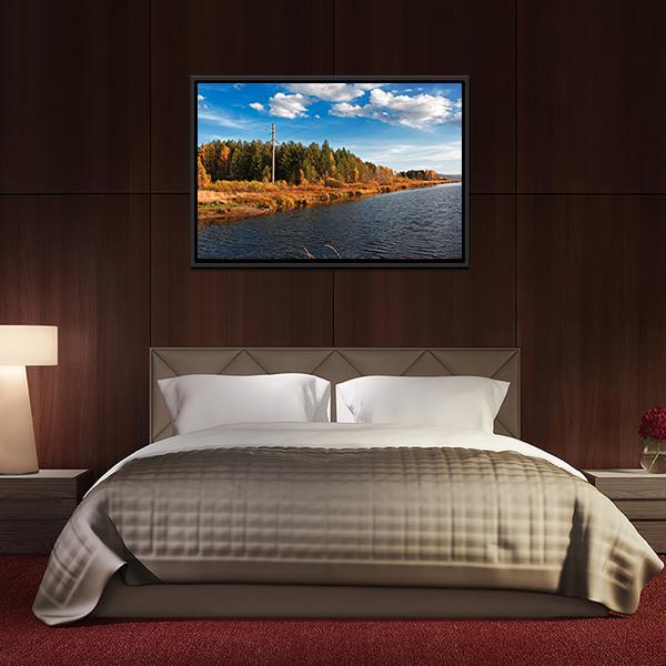 Autumn Forest With Water Canvas Wall Art-3 Horizontal-Gallery Wrap-25" x 16"-Tiaracle