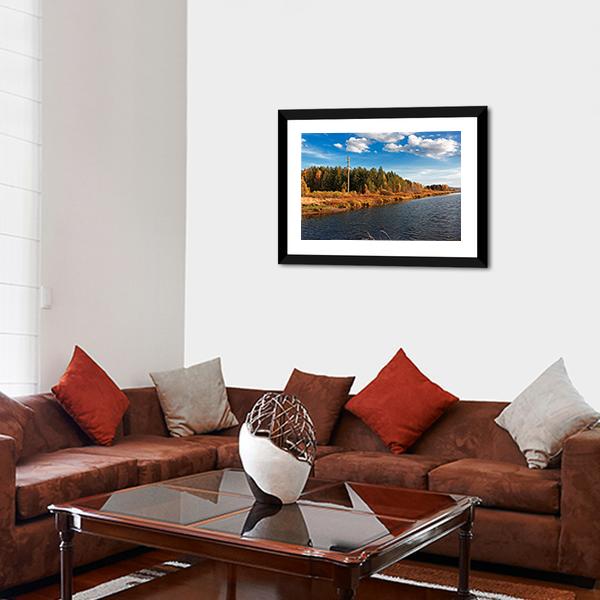 Autumn Forest With Water Canvas Wall Art-3 Horizontal-Gallery Wrap-25" x 16"-Tiaracle