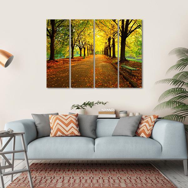 Autumn In City Park Canvas Wall Art-4 Horizontal-Gallery Wrap-34" x 24"-Tiaracle