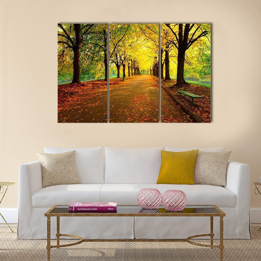 Autumn In City Park Canvas Wall Art-3 Horizontal-Gallery Wrap-37" x 24"-Tiaracle