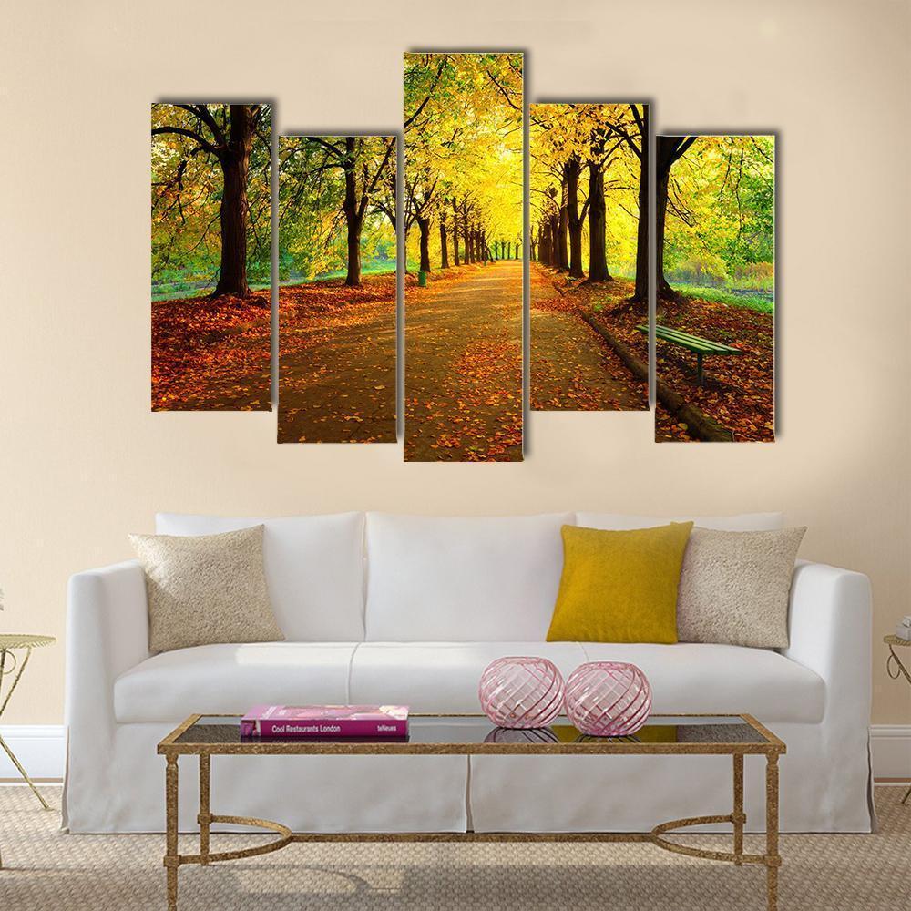 Autumn In City Park Canvas Wall Art-5 Pop-Gallery Wrap-47" x 32"-Tiaracle