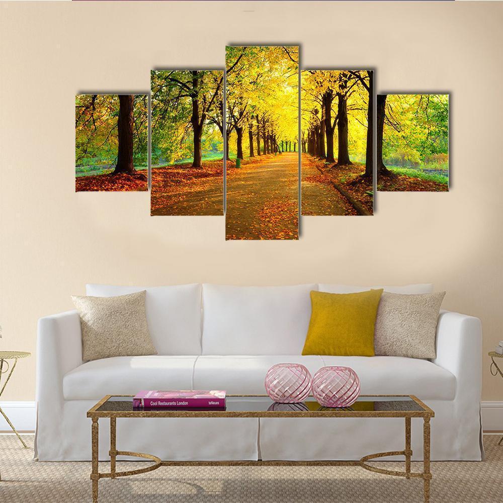 Autumn In City Park Canvas Wall Art-5 Star-Gallery Wrap-62" x 32"-Tiaracle