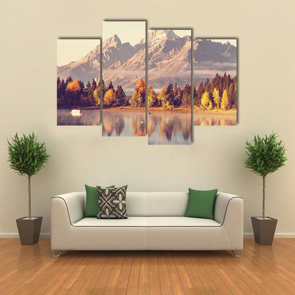 Grand Teton National Park In Autumn Canvas Wall Art-4 Pop-Gallery Wrap-34" x 20"-Tiaracle
