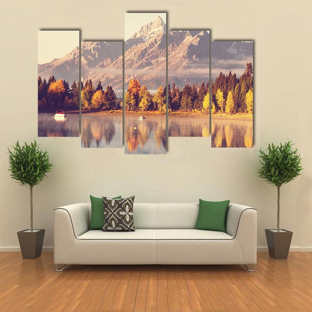 Grand Teton National Park In Autumn Canvas Wall Art-5 Pop-Gallery Wrap-32" x 21"-Tiaracle