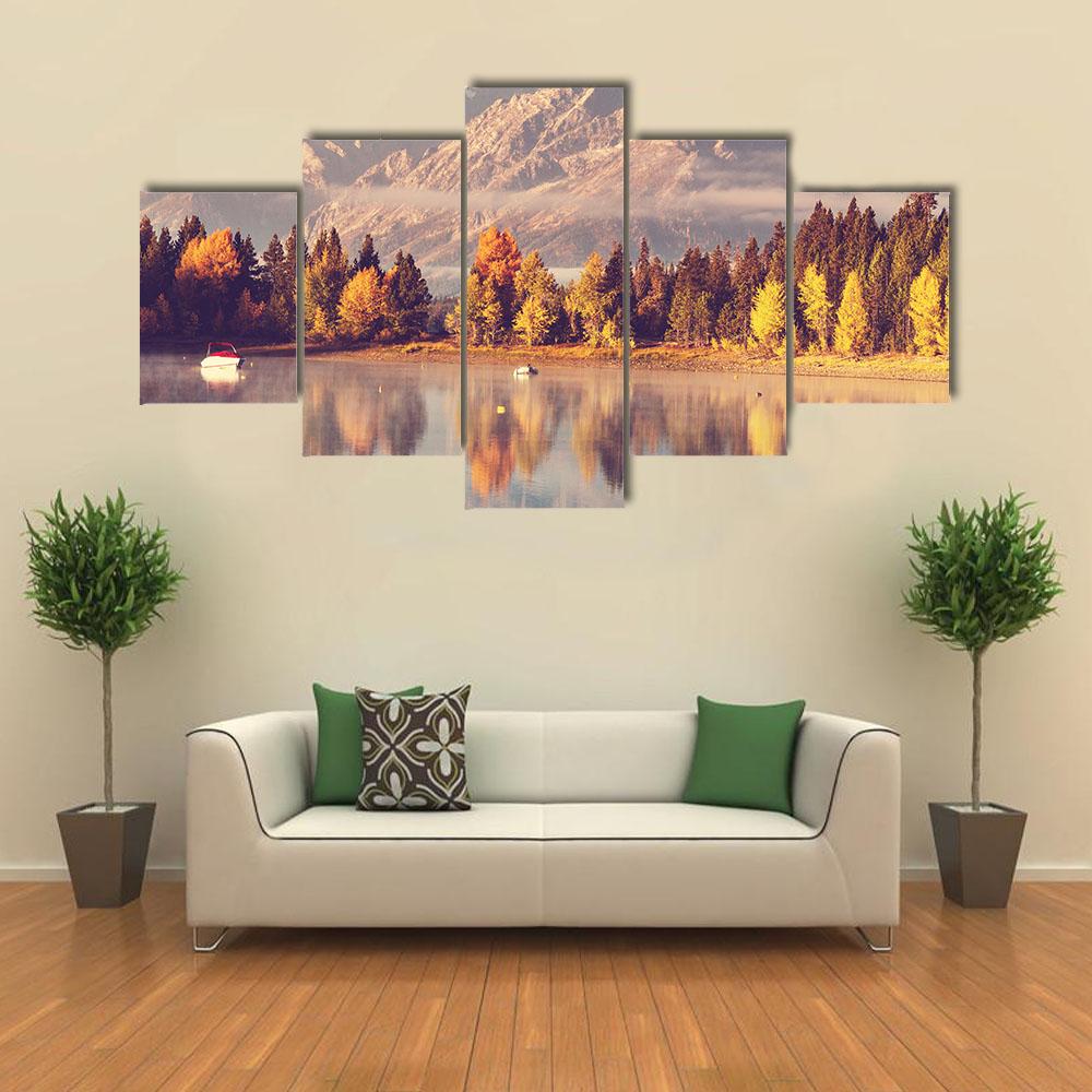 Grand Teton National Park In Autumn Canvas Wall Art-5 Star-Gallery Wrap-42" x 21"-Tiaracle