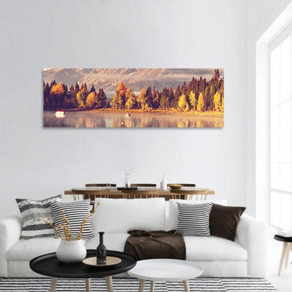 Grand Teton National Park In Autumn Panoramic Canvas Wall Art-3 Piece-25" x 08"-Tiaracle