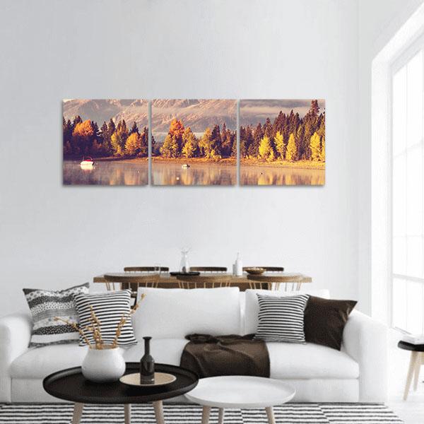 Grand Teton National Park In Autumn Panoramic Canvas Wall Art-3 Piece-25" x 08"-Tiaracle